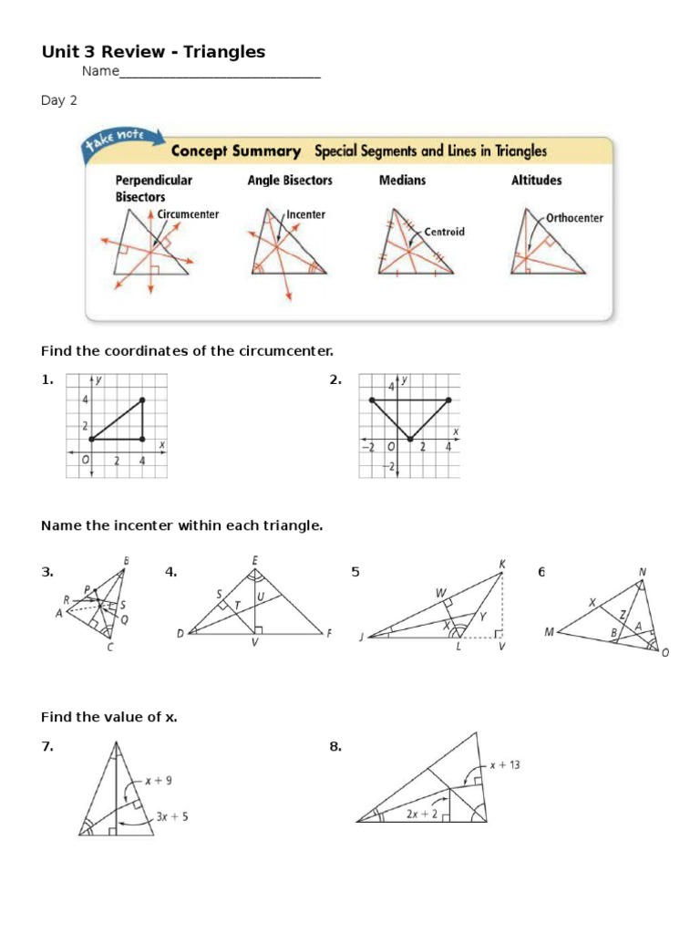 Triangle Geometry Review Questions | PDF