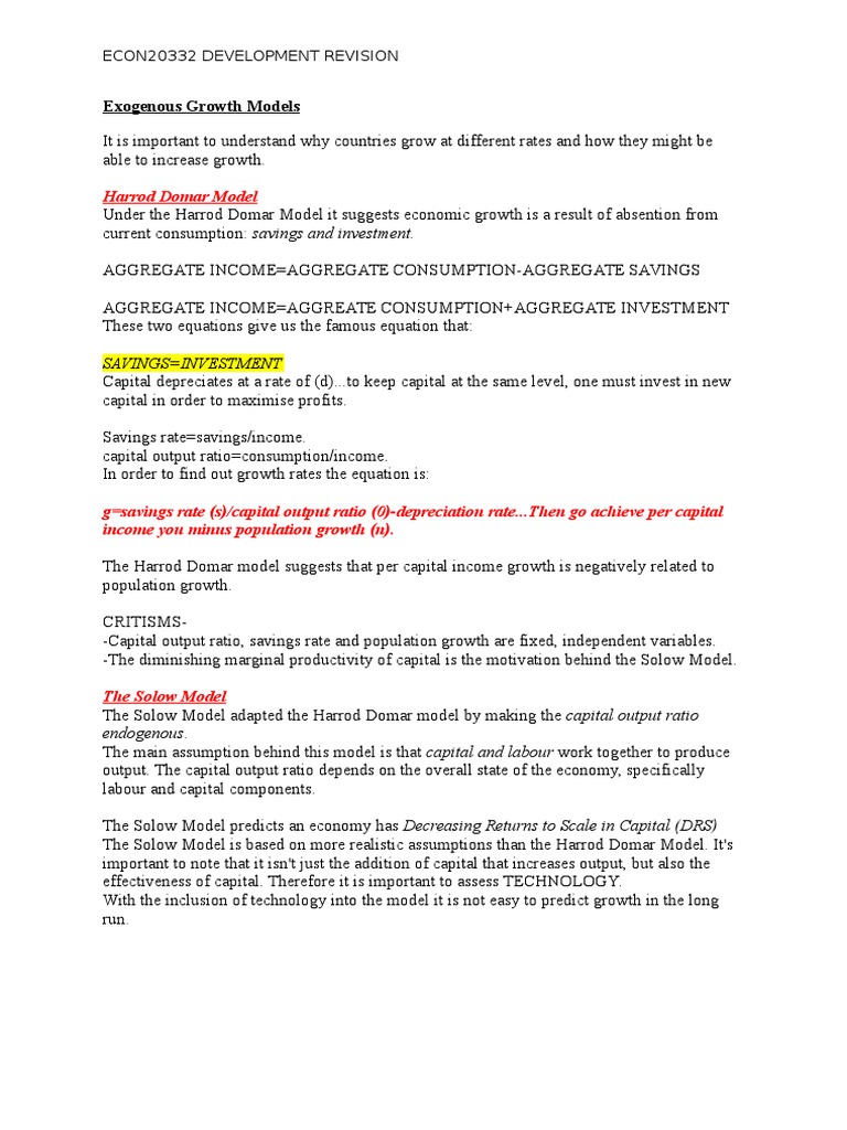 Exogenous Growth Models Explained | PDF