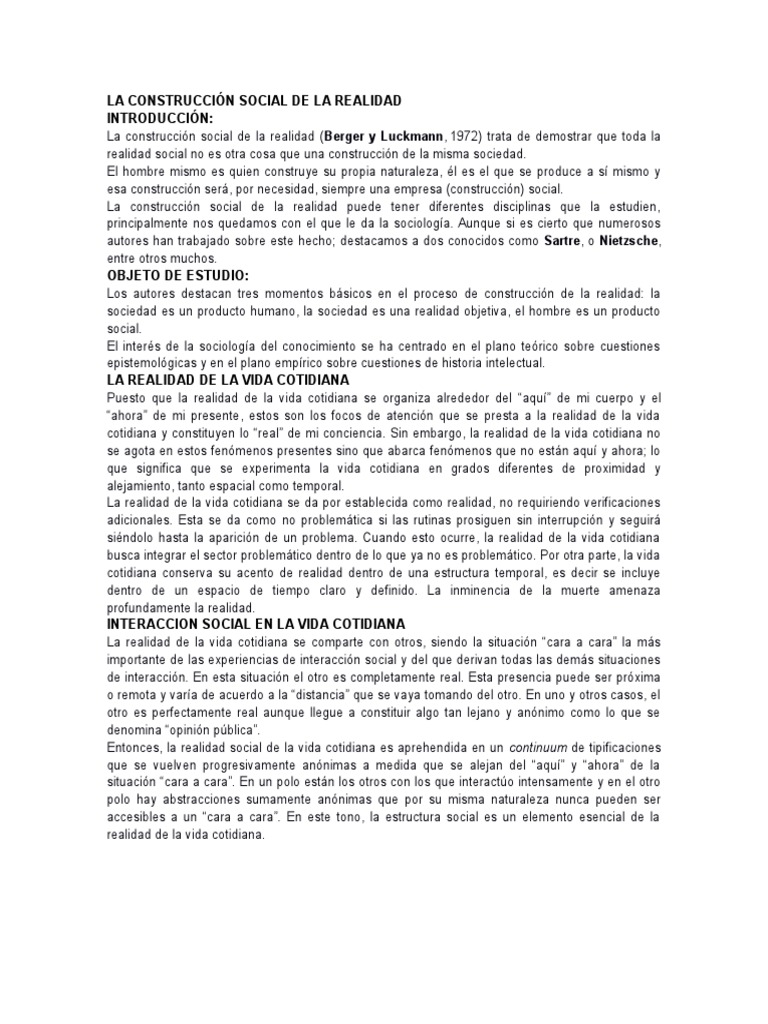 Construcción Social de la Realidad | PDF | Socialización | Realidad