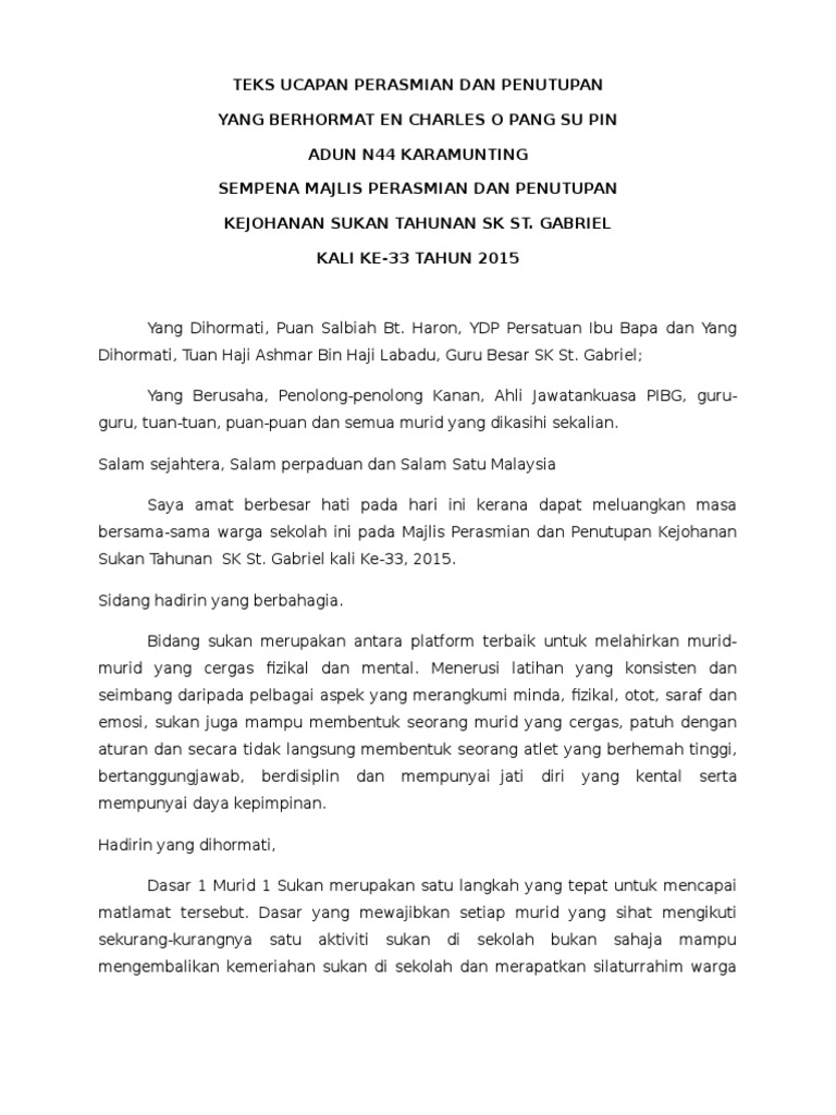 Teks Ucapan Perasmian Pdf