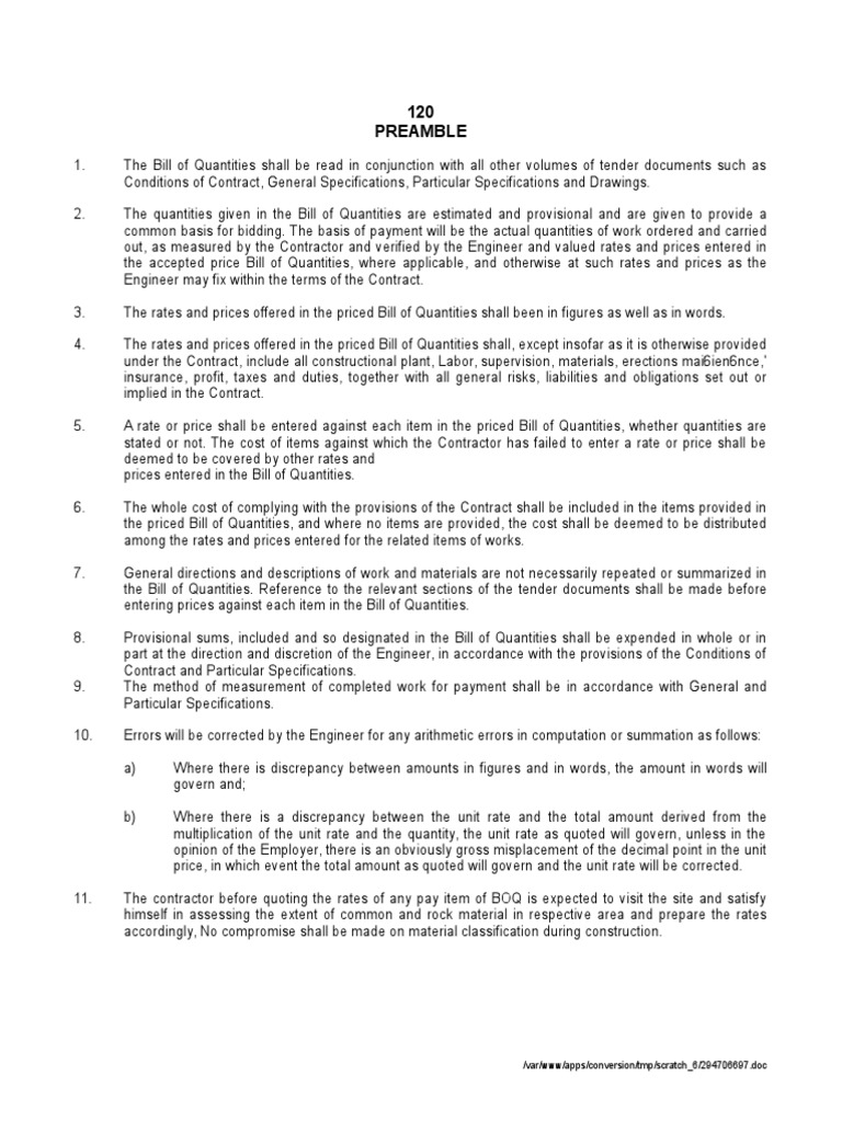 Preambles in Bill of Quantities Explained | PDF | Prices | Business