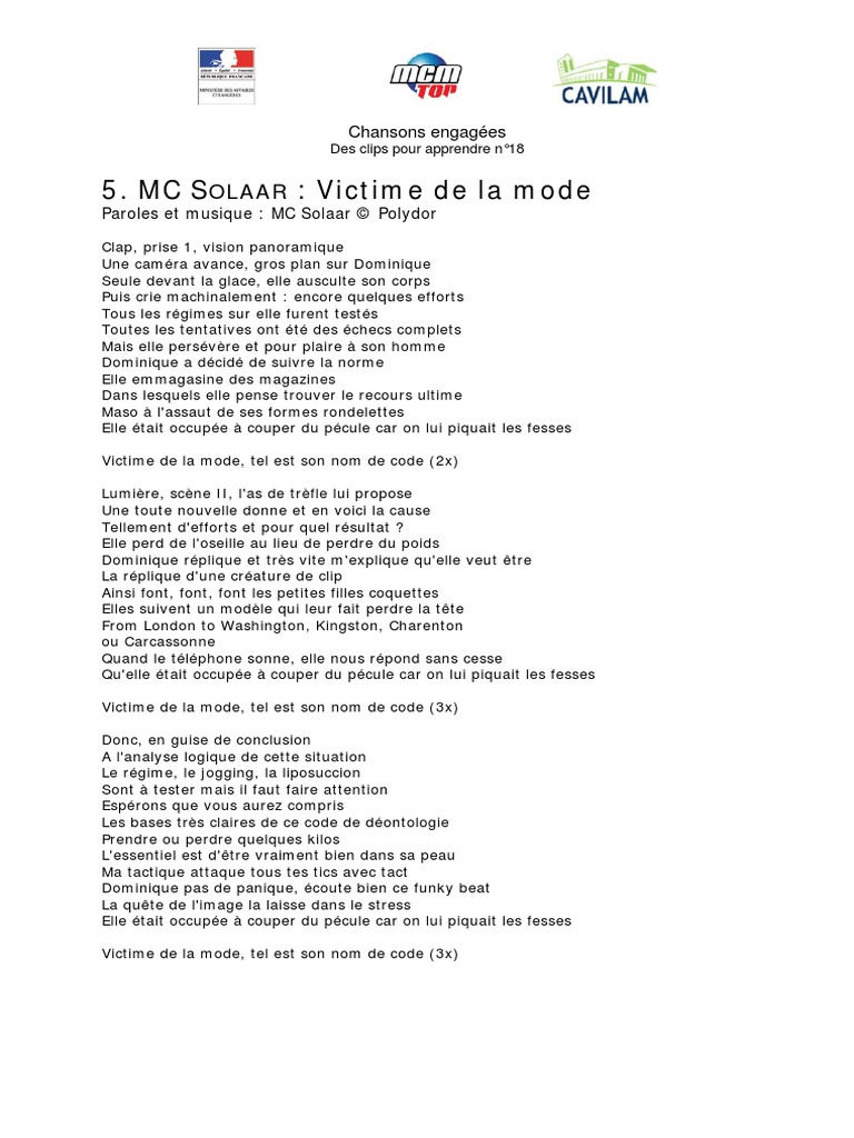 Victime De La Mode Mc Solaar Parole MC Solaar - Victime de La Mode | PDF