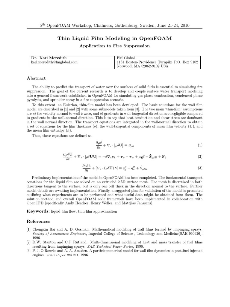 Thin Liquid Film Modeling in OpenFOAM | PDF | Physics | Materials Science