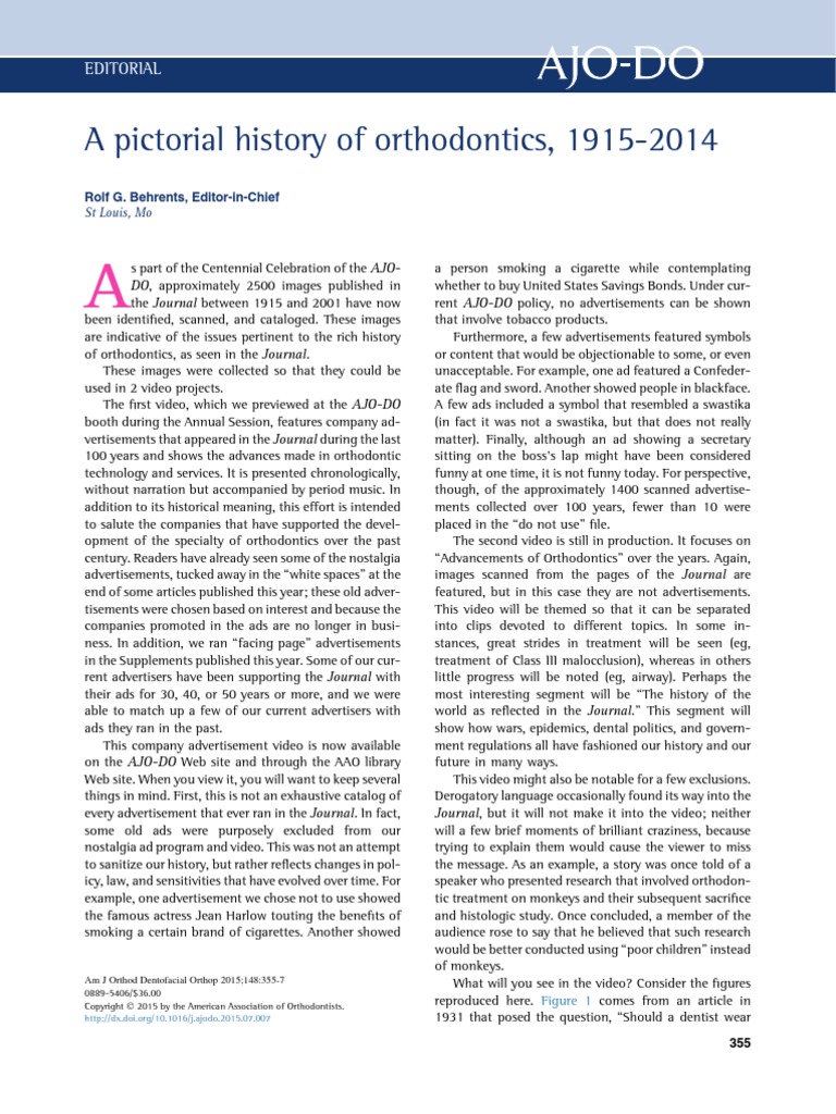History of Orthodontics 19452014 PDF Orthodontics Advertising