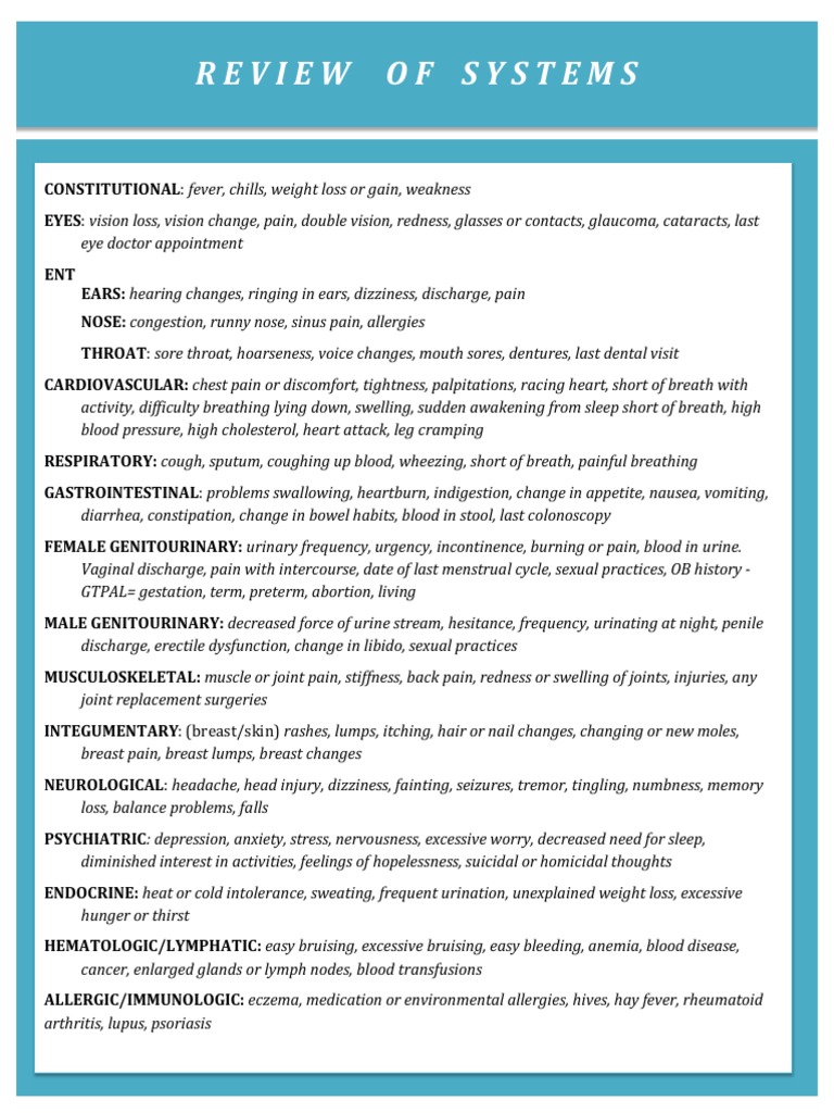 Comprehensive Review of Systems Template | PDF | Cough | Allergy