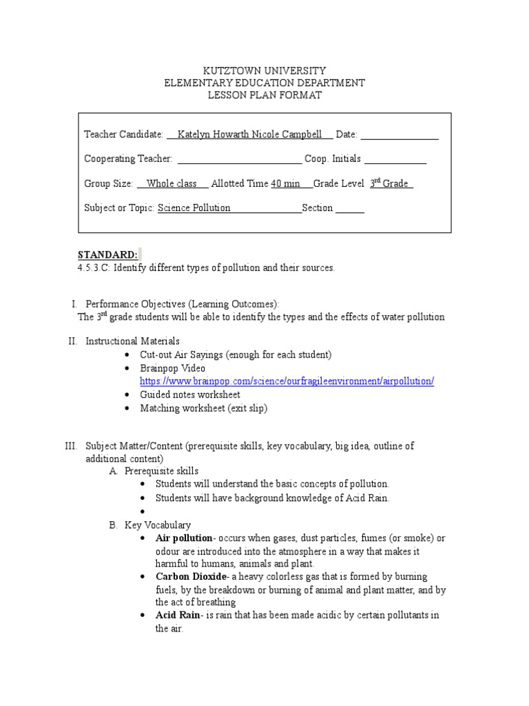 3rd Grade Air Pollution Lesson Plan | PDF | Pollution | Educational ...