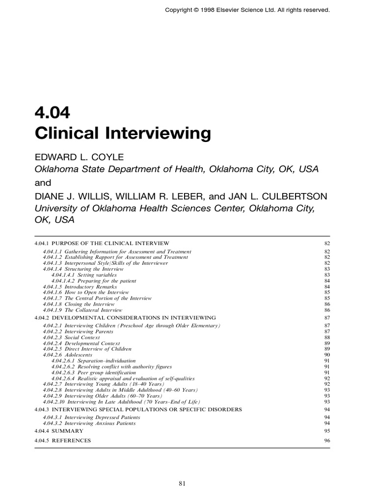 Clinical Interviewing | PDF | Attachment Theory | Psychological Evaluation