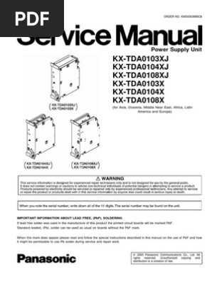 Service Manual Power Supply Unit Panasonic KX-TDA0104X | PDF.