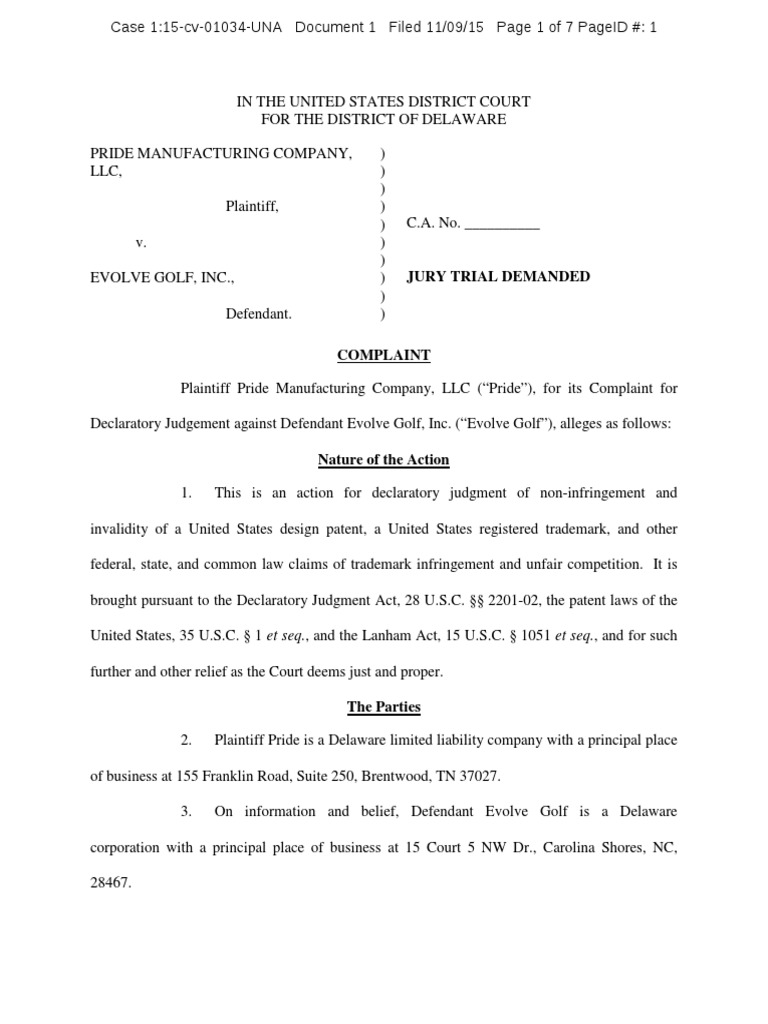 Legal Dispute Over Golf Tees | PDF | Declaratory Judgment | Trademark