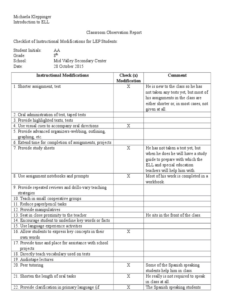 Field observation report sample image