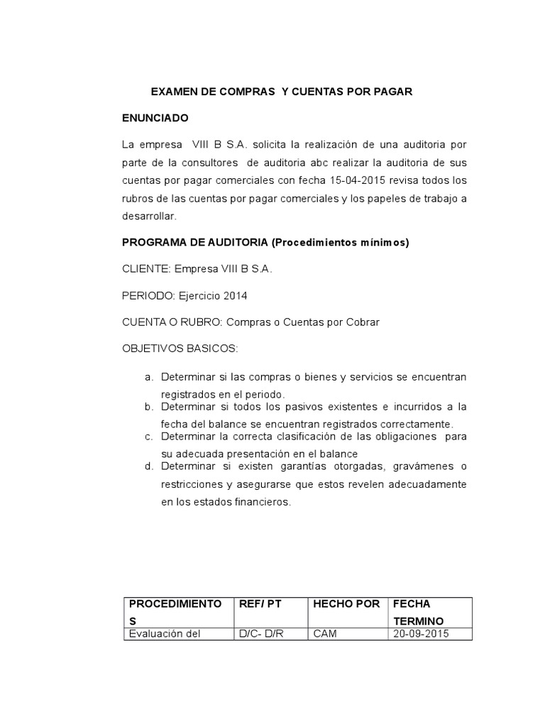Examen de Cuentas por Pagar 2014 | PDF | Contabilidad | Auditoría