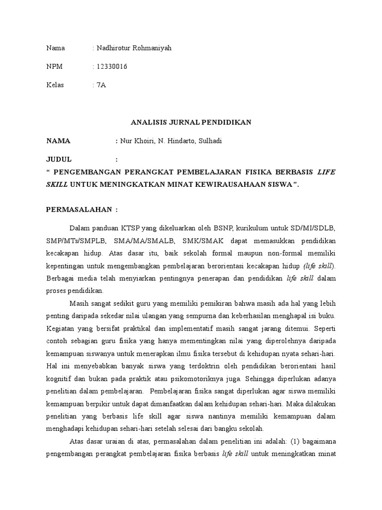 Analisis Jurnal Pendidikan Pdf