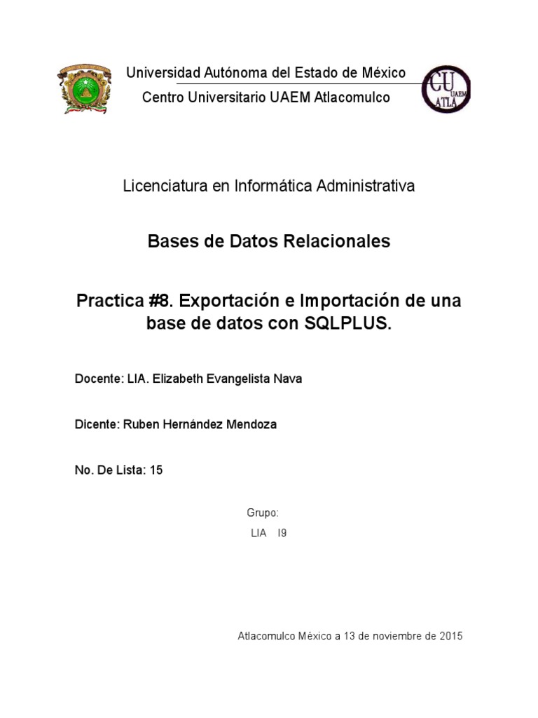 Exportar e Importar Bases de Datos en SQLPLUS | PDF | SQL | Tabla (base ...