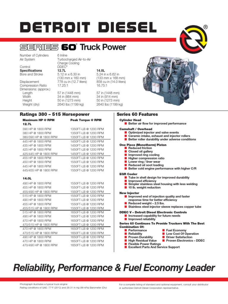 Detroit Series 60 Engine Specs Fuel Injection Horsepower Prueba