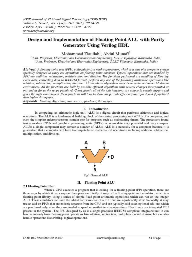 Design and Implementation of Floating Point ALU With Parity Generator ...