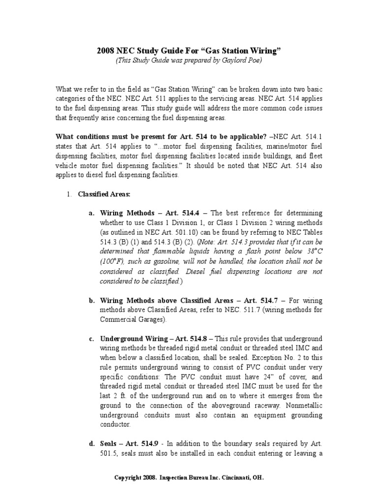 GAS STATION WIRING REQUIREMENTS intelligence overview