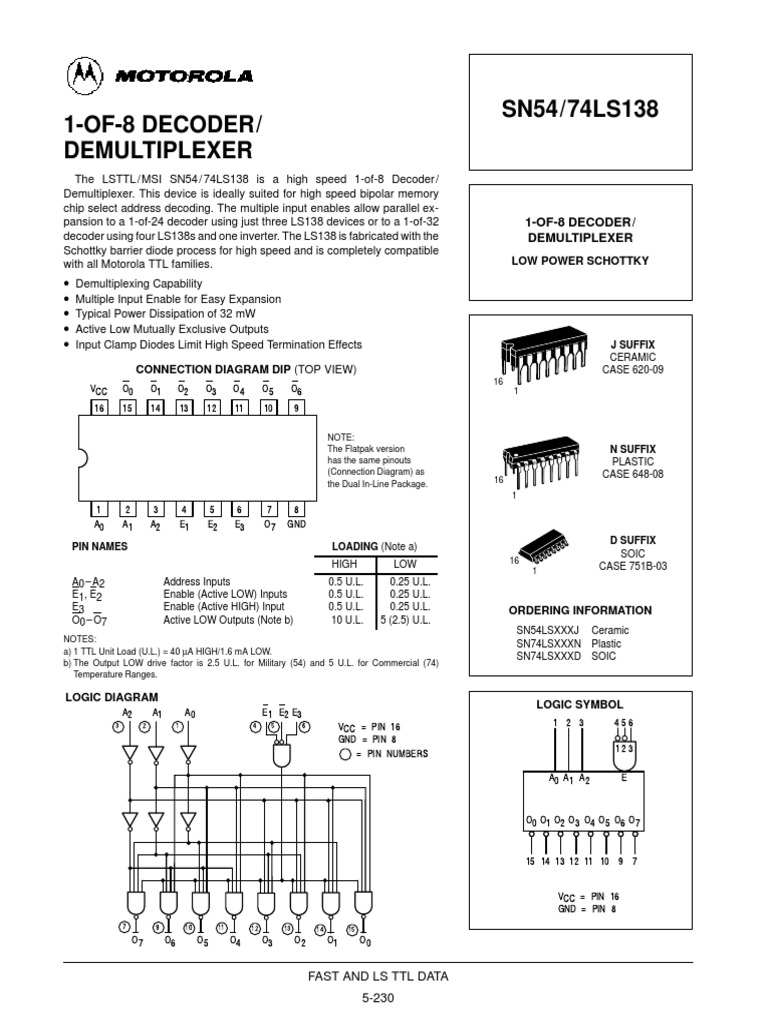 74LS138 Decoder/Demultiplexer Overview | PDF | Digital Electronics