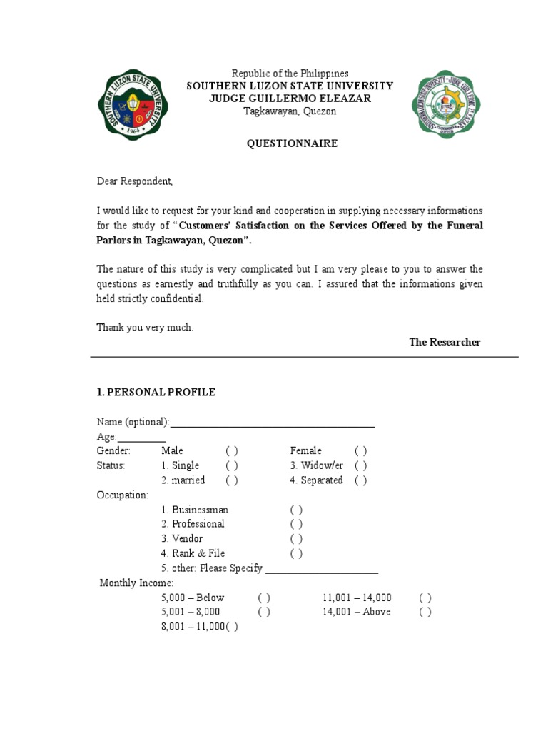 Survey Questionnaire Thesis | PDF | Law
