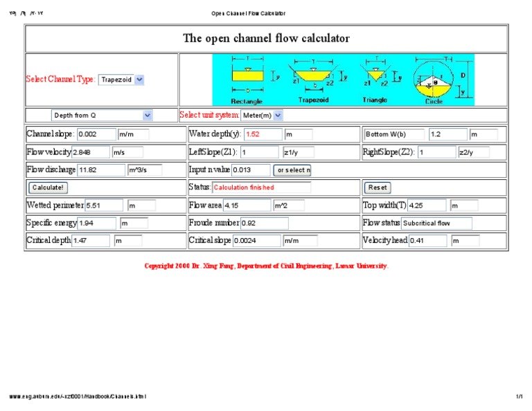 Open Channel Flow Calculator7 | PDF | Science & Mathematics