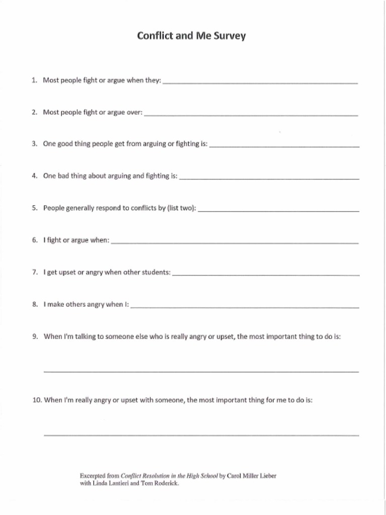 Conflict Resolution Worksheets Pdf