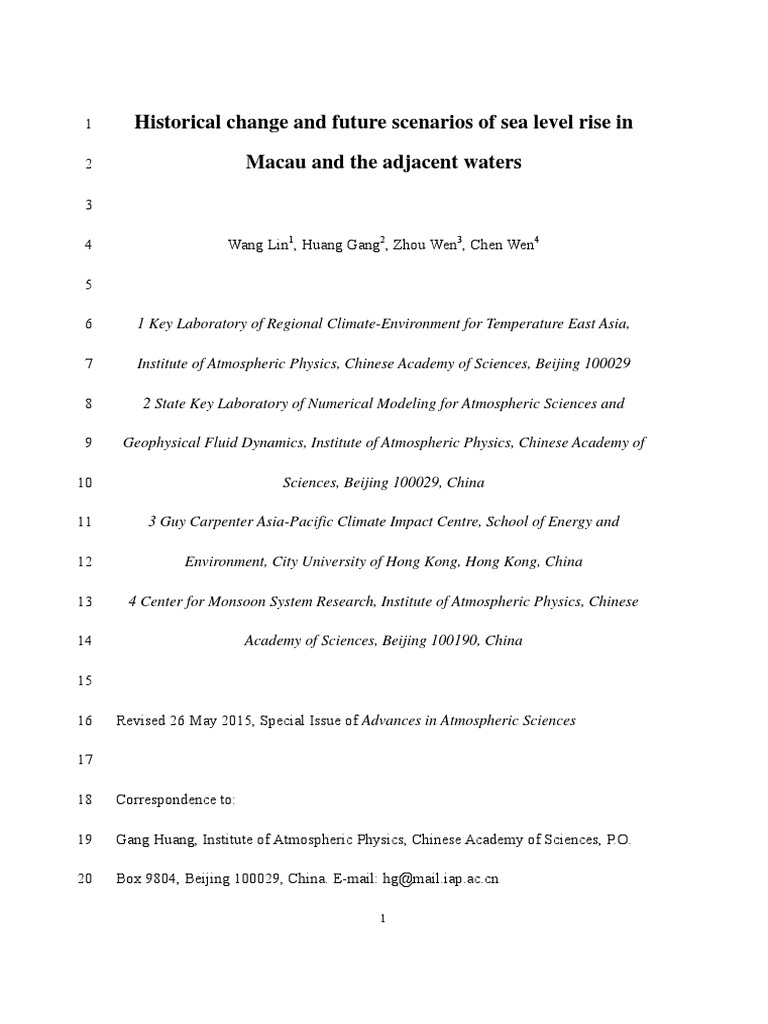 Historical Change and Future Scenarios of Sea Level Rise in Macau and ...