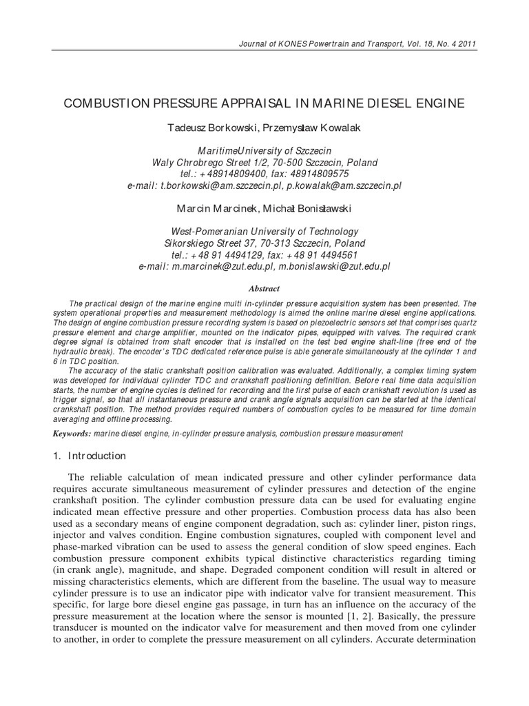 Marine Diesel Engine Combustion Pressure Analysis | PDF | Technology ...