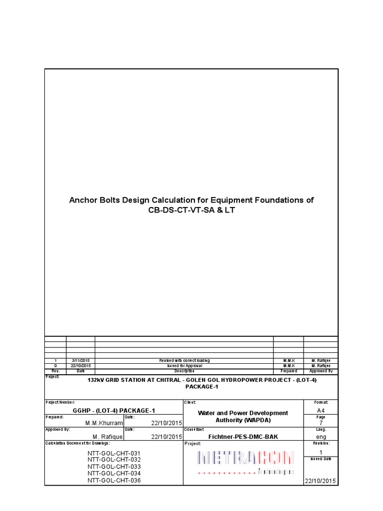 Anchor Bolt Design For Equipment Foundations CT-VT-SA-DS-LT & CB-R01 | PDF