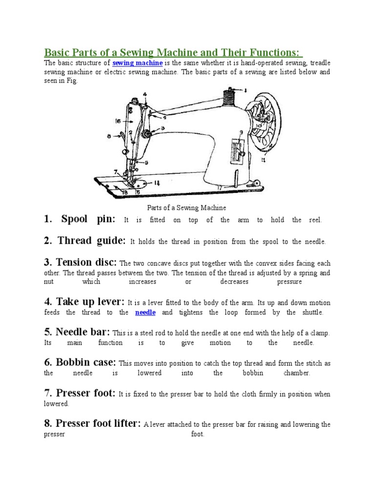 Basic Parts of A Sewing Machine and Their Functions PDF