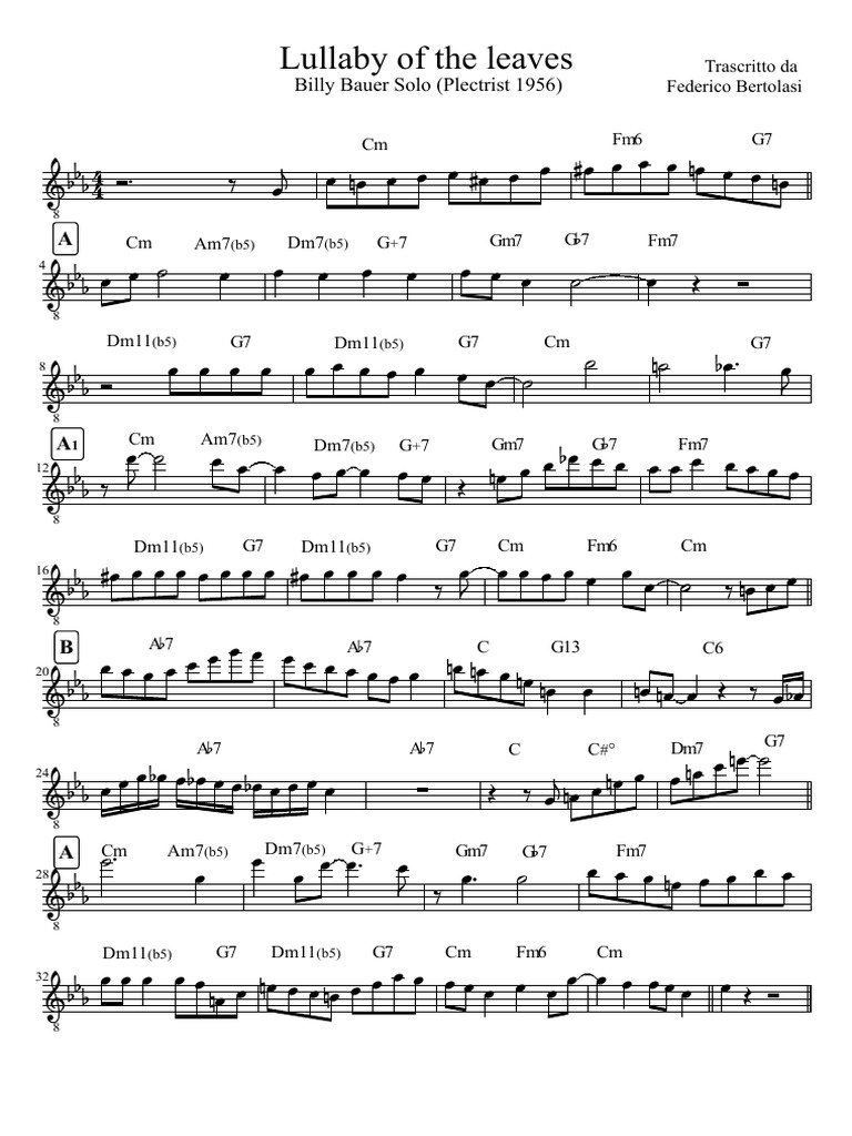 Billy Bauer Solo - Lullaby of The Leaves (Plectrist '56) | PDF