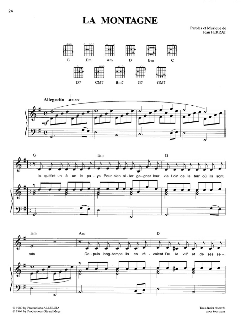 Partition Guitare Le Sud Nino Ferrer Pdf Jean Ferrat - La Montagne | PDF