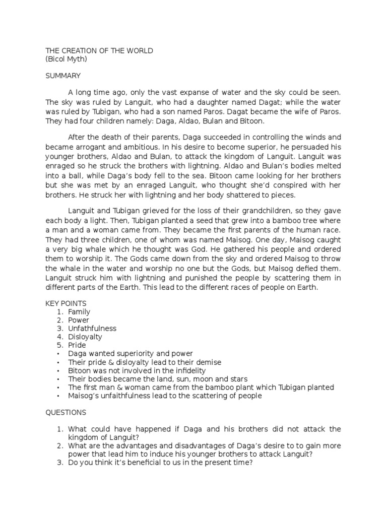 The Creation of The World (Outline) | PDF | Genesis Creation Narrative ...