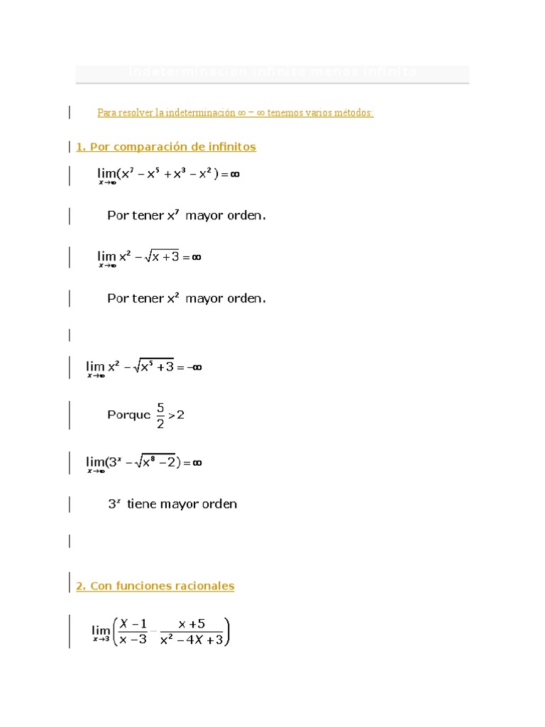Indeterminación Infinito Menos Infinito | PDF