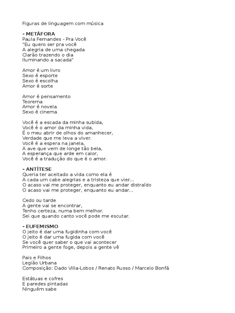 Figuras de Linguagem Com Músicas | PDF | Amor | Lazer