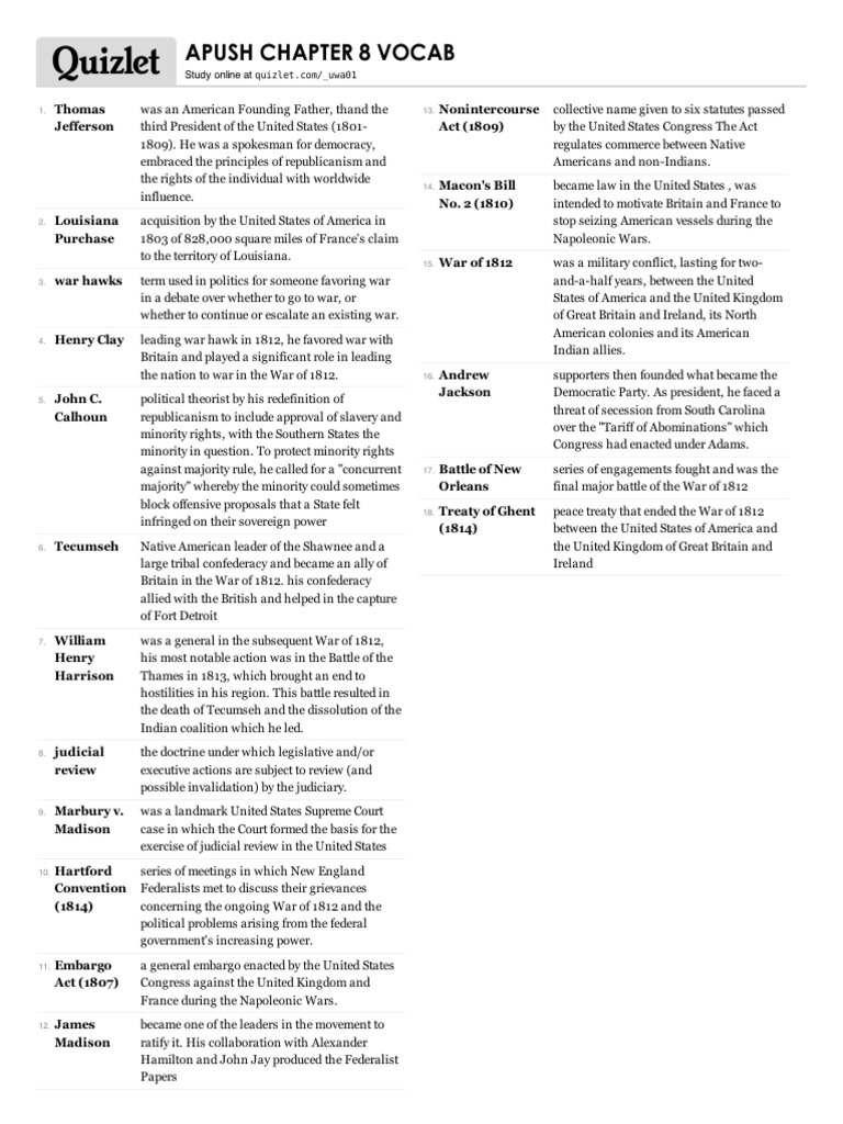 apush chapter 7 and 8 review