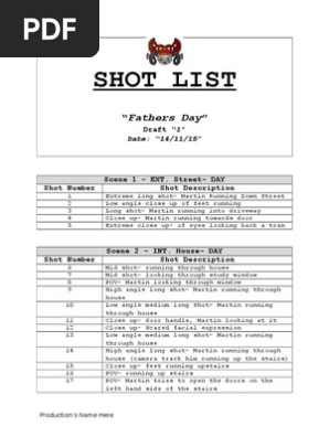 Fathers Day Shot List