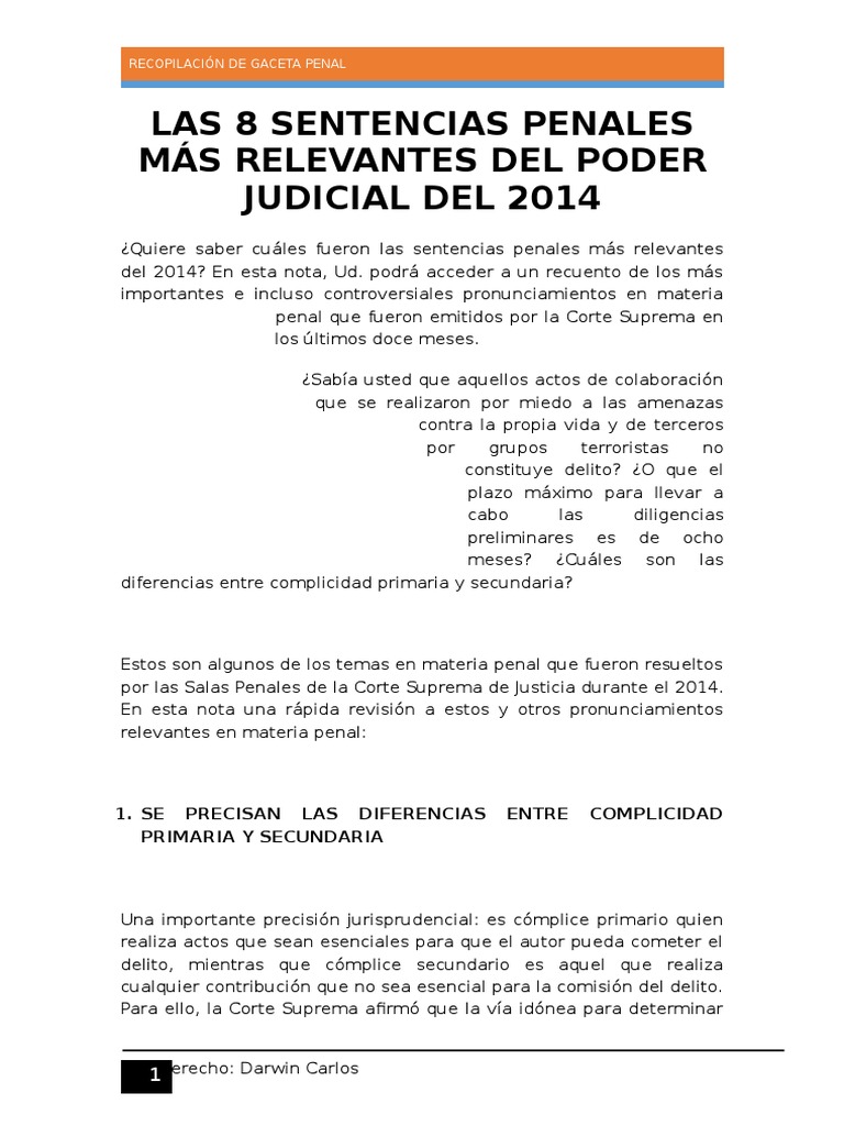 Las 8 Sentencias Penales Más Relevantes Del Poder Judicial Del 2014