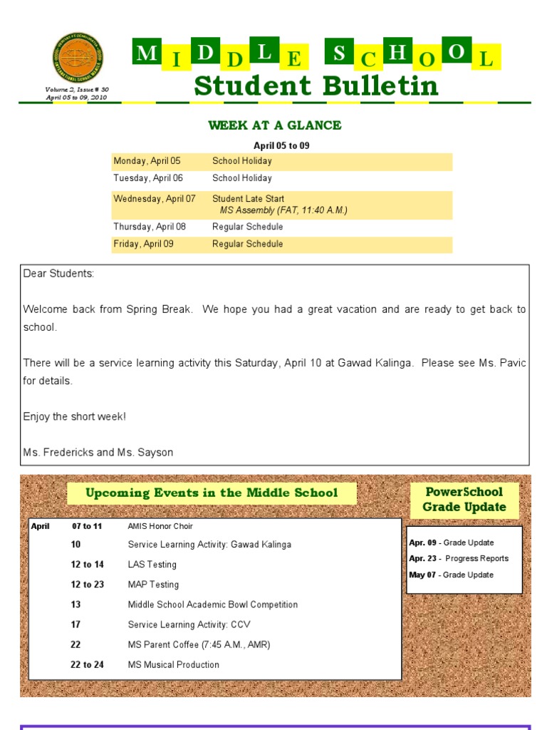Student Bulletin: M D L S H O | PDF