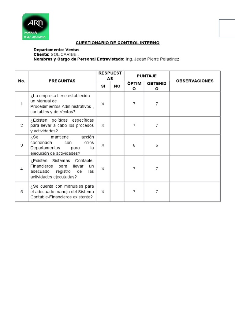 Cuestionario de Control Interno | PDF | Auditoría financiera | Contabilidad