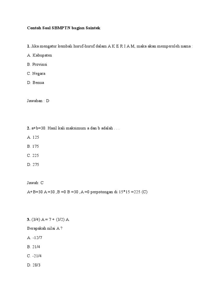 Contoh Soal Tpa Sbmptn Bagian Saintek