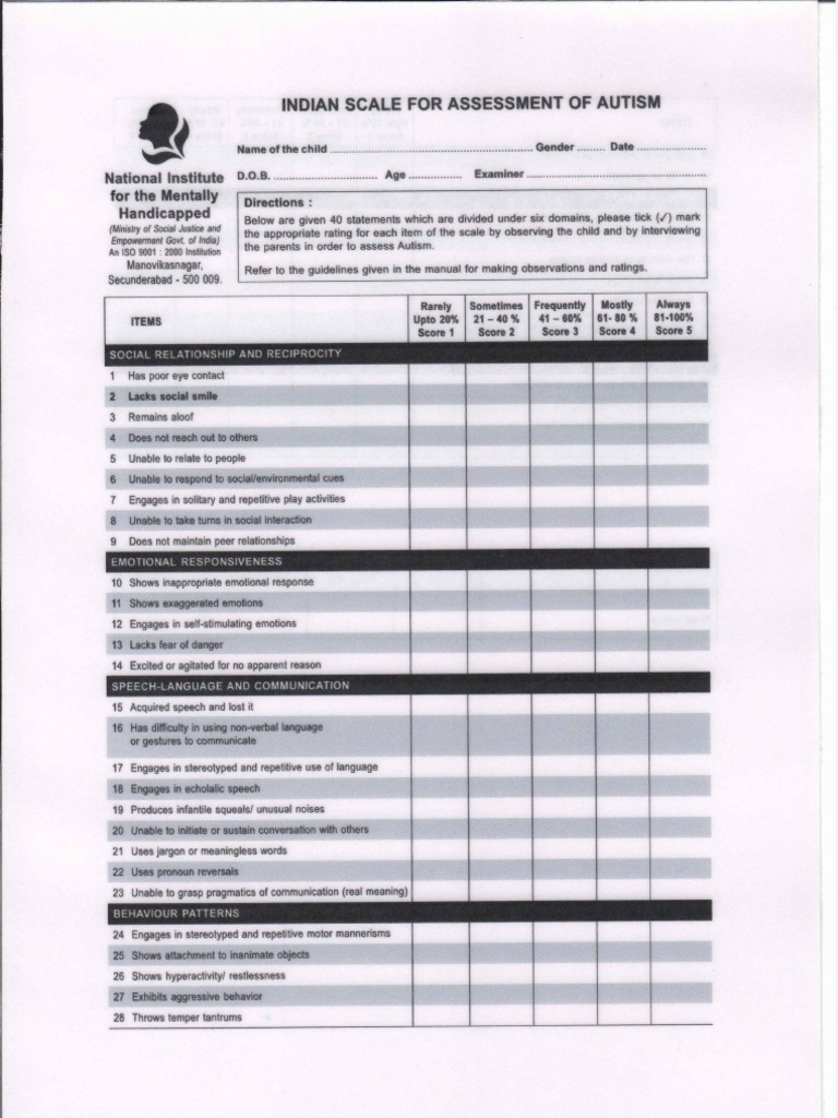 Indian Scale For Assessment of Autism | PDF