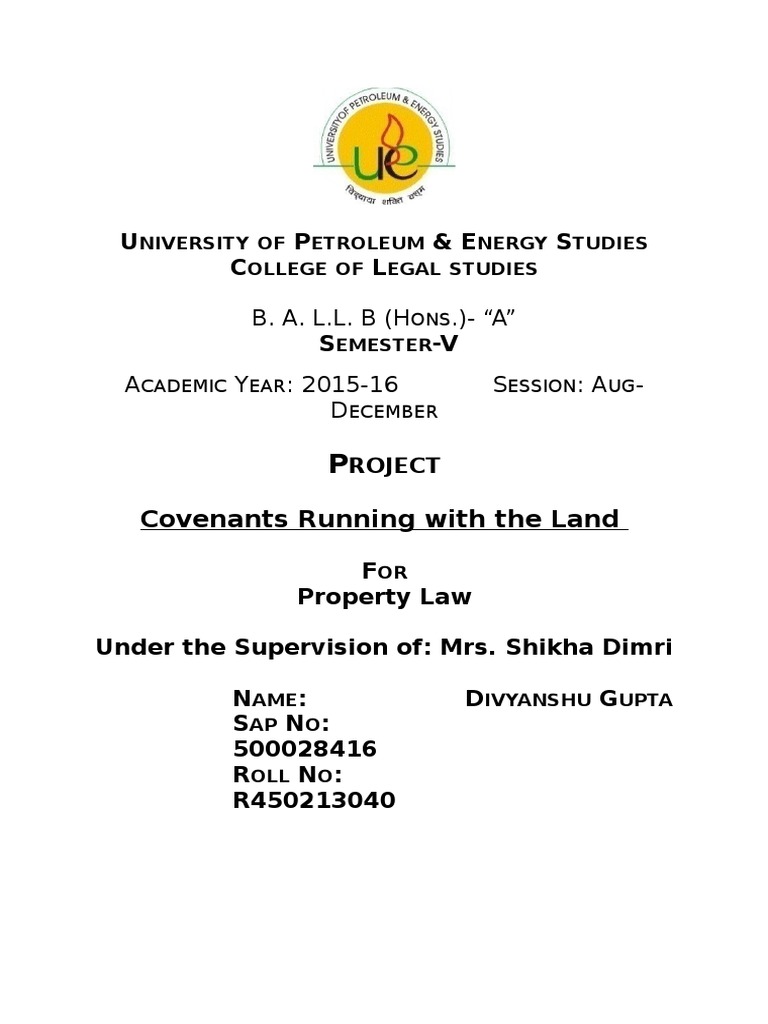 Covenants Running With Land Covenant (Law) Deed