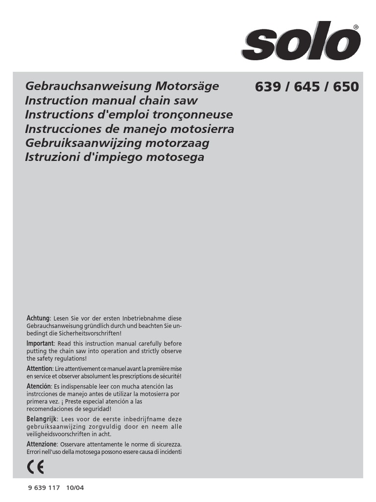 Outillage com Schemas plans Notice tronconneuse roster pdf Solo 639 645 650 Manuals | PDF