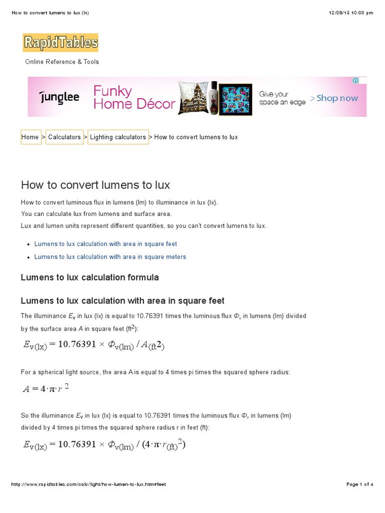 How To Convert Lumens To Lux (LX) | PDF | Units Of Measurement |  Electrodynamics
