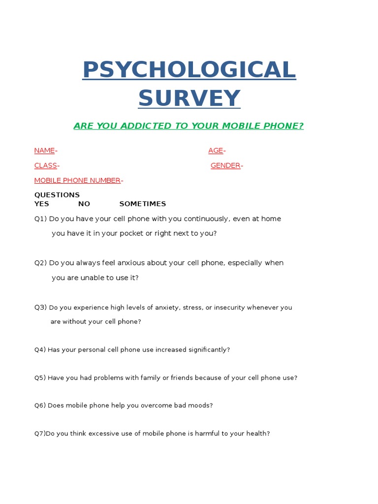 Mobile Phone Addiction Survey | PDF | Lifestyle