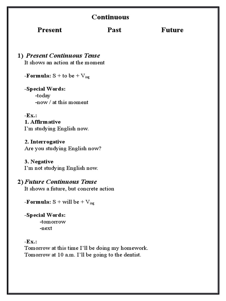 Continuous Tense | PDF