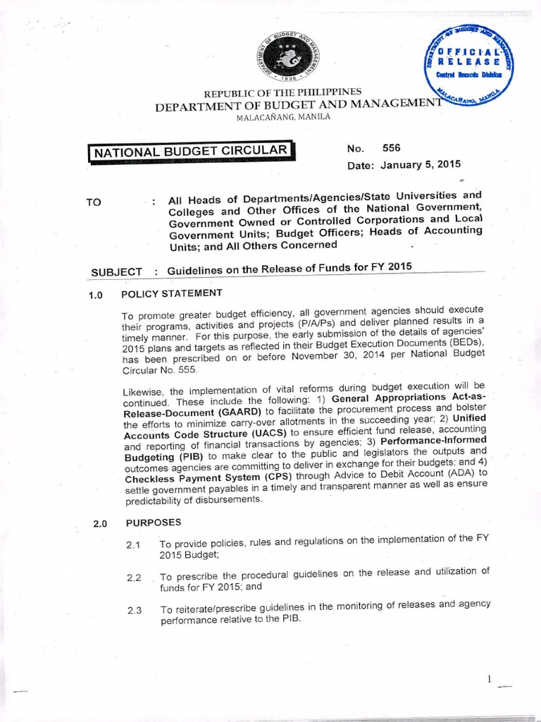 National Budget Circular 556 PDF Appropriations Bill (United States