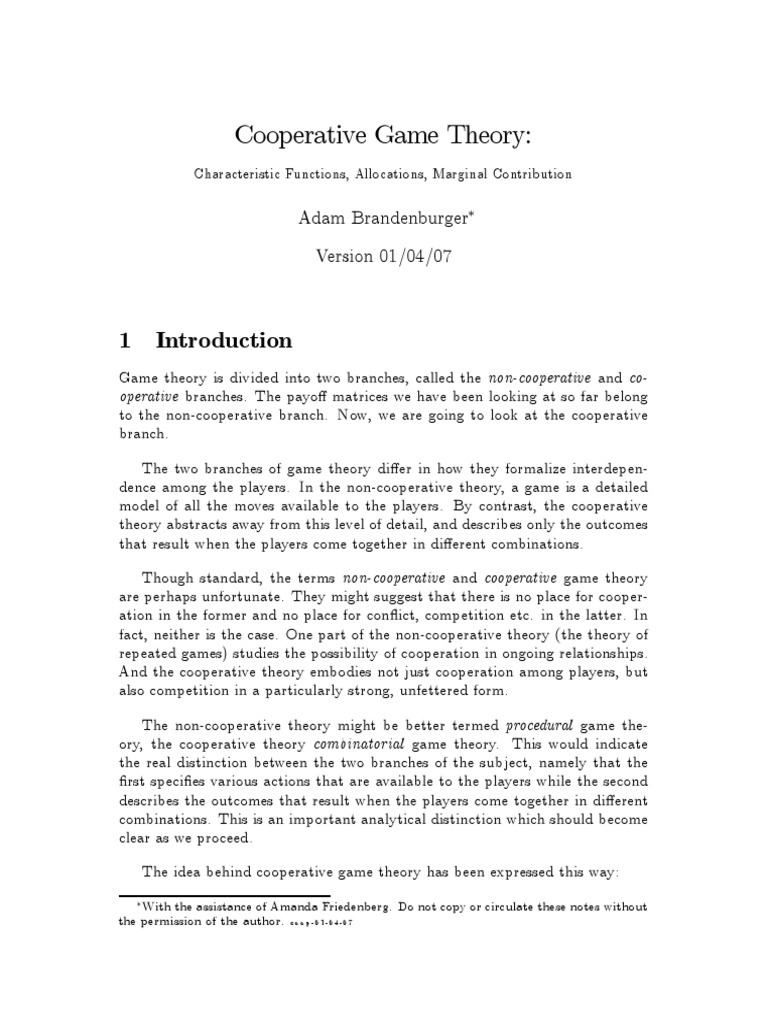 Cooperative Game Theory-Brandenburger | PDF | Game Theory | Theory