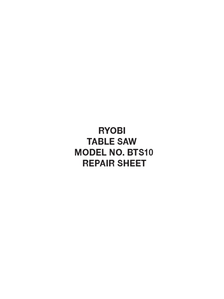 Ryobi BTS10 Table Saw Parts List PDF Washer (Hardware) Screw