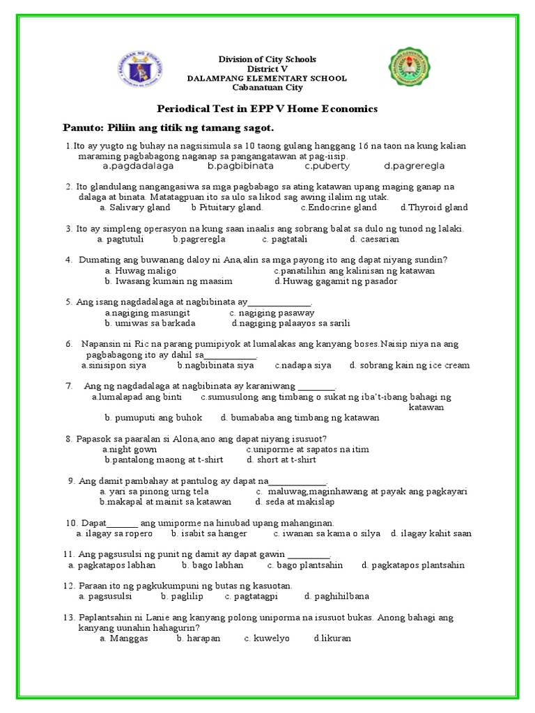 Periodical Test in EPP v Home Economics