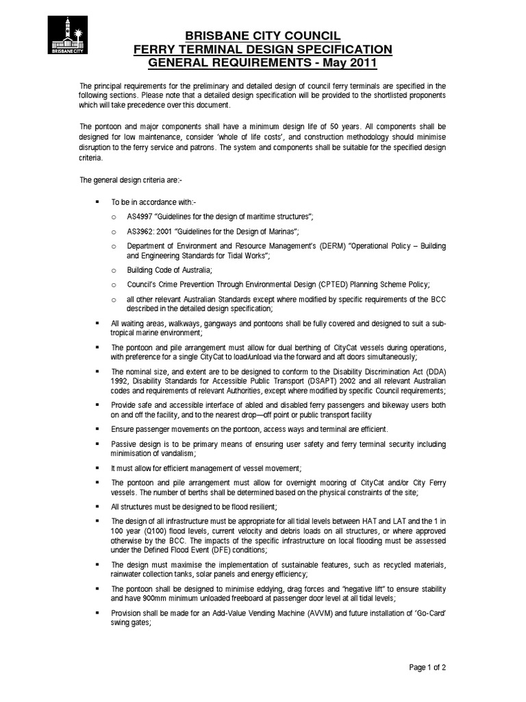 Brisbane Ferry Terminal Design Guidelines | PDF | Ferry | Specification ...